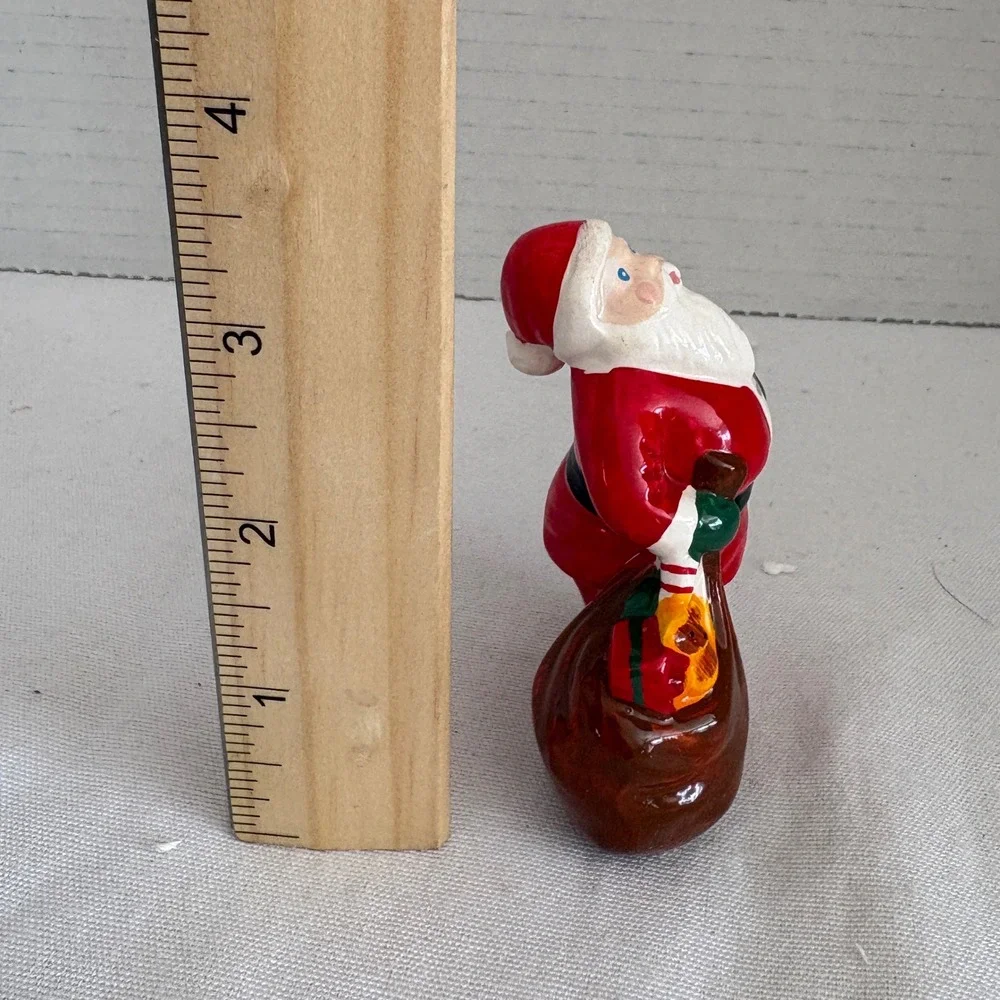 Vintage Ceramic Santa Claus Figurine with Toy Sack‎ and Teddy Bear 3.75 Inch